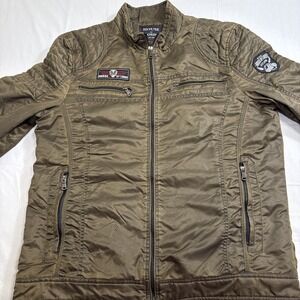 JACKET QUILTED MENS XL House of Lords  KHAKI Full Zip MOTO PREPPY